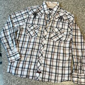 Vintage Fender Rock and Roll Religion button down shirt